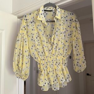 Zara floral sheer blouse